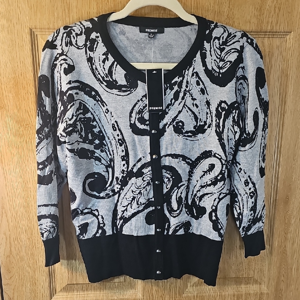 Premise Black and Gray Paisley Cardigan